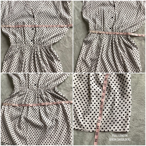 Alice + Olivia Polka Dot Elastic Waist Tab Sleeve Button Shirtdress Mod Retro M - Picture 13 of 13